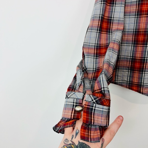 Mulberry Red and Blue Tartan Check Ruffle Front Classic Cotton Shirt UK 16 - Picture 6 of 13